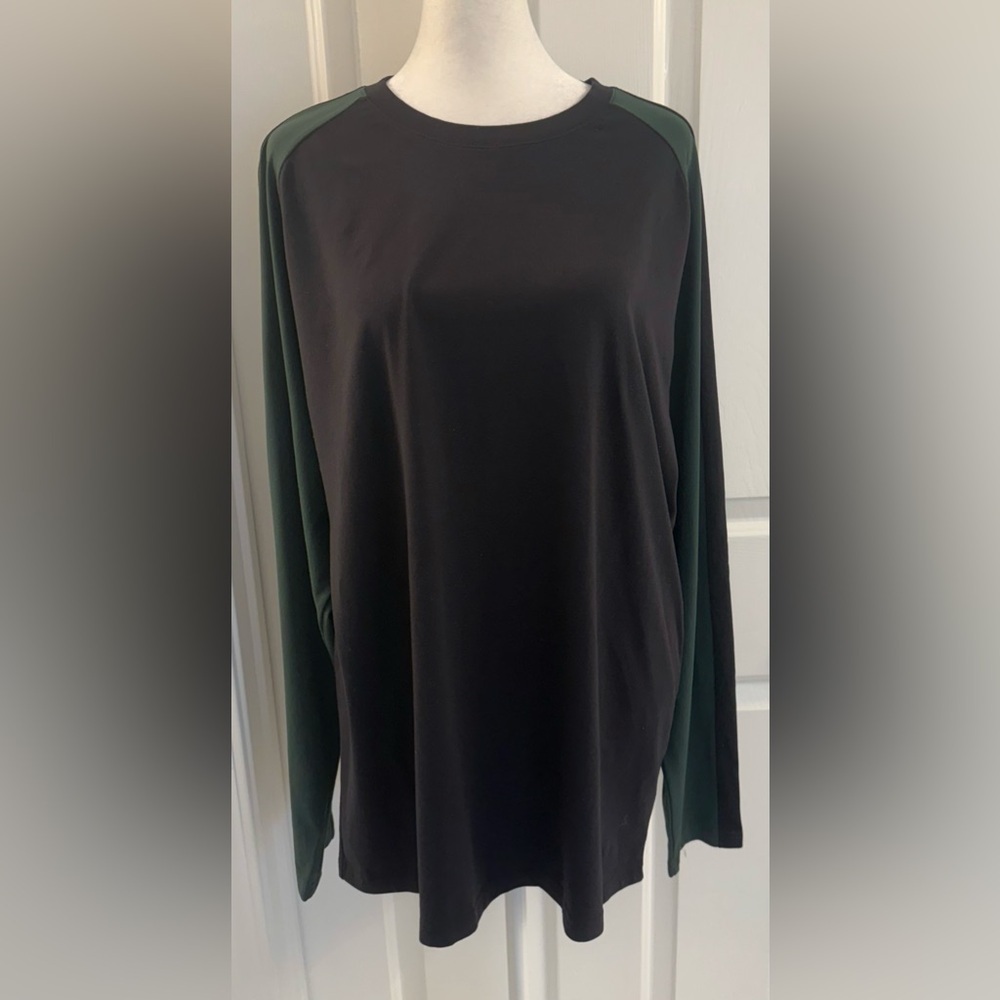 Theory Women Long Sleeve ColorBlock Black Top Nylon Elastic Stretch Size XL